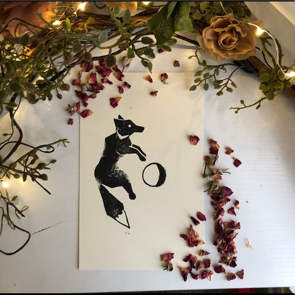 Linoleum Prints Hand Made Fox & Moon - Picture 5 of 5
